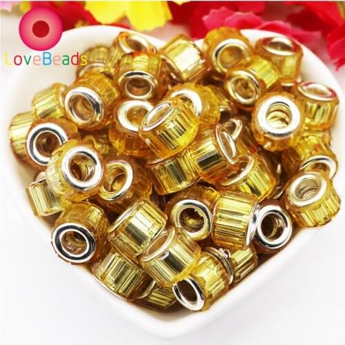 10Pcs 5mm Large Hole Silver Plated Tube Loose Murano Charm Beads Fit Original Pandora Bracelet Chain Spacer Jewelry Craft Making