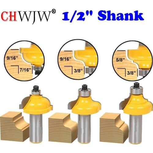3Pc Edge Molding Router Bit Set - Medium - Cove & Ogee - 1/2" Shank Woodworking cutter