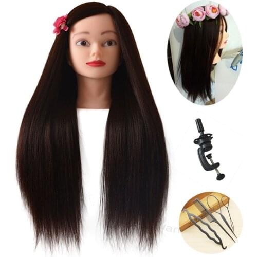 4# Dark Brown Hair Head Dolls For Practice Braiders Smooth Synthetic Manikin Head Hairstyles Female Hairdresser Mannequin Head