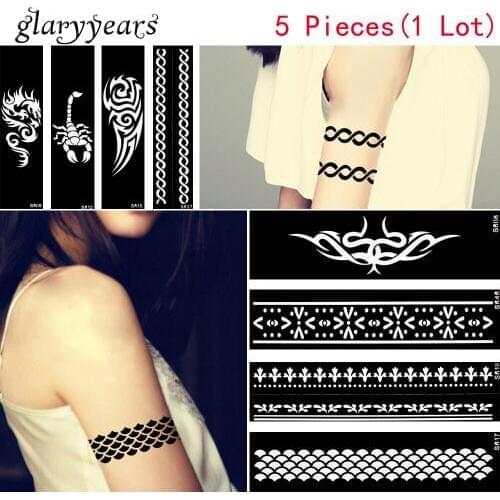 5 Pieces Small Henna Indian Tattoo Stencil Sexy 48 Designs Airbrush Painting DIY Body Art Drawing Bracelet Chain Tattoo Template
