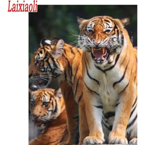 Full Drill Square Diamond Painting tiger family Picture Of Rhinestone 5D round DIY Diamond Embroidery Mosaic Animal Home Decor