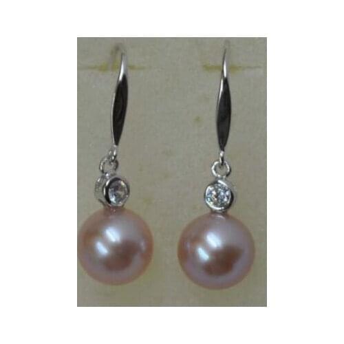 Free shipping >>>>noble jewelry AAA Natural Lavender very luster round 8.5mm FW pearl real 925s dangle earring