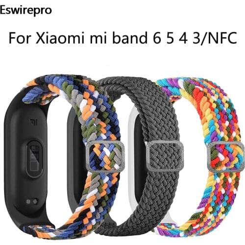Mi Band 6 5 4 3 / NFC Strap Adjustable Buckle Braided Elastic Bracelets For Xiaomi Mi Band 3 4 5 6 Solo Loop Wartchband correa