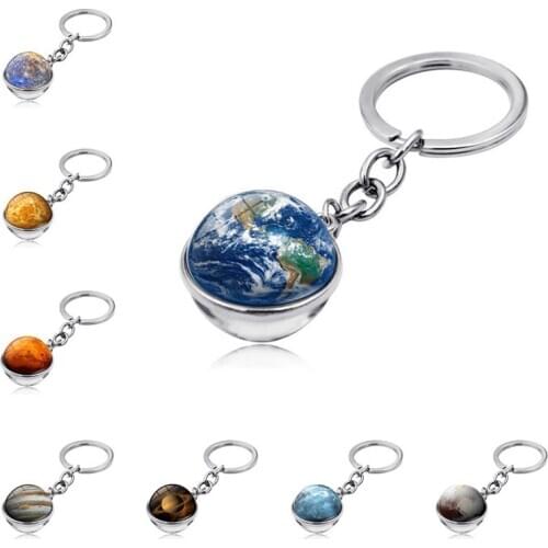 Galaxy Solar System Planet Keyring Galaxy Nebula Space Keychain Moon Earth Sun Mars pendant Double Side Glass Ball Car Key Chain