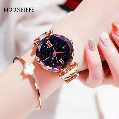Luxury Rose Gold Women Watches Minimalism Starry sky Magnet Buckle Fashion Casual Female Wristwatch Waterproof Roman Numeral
