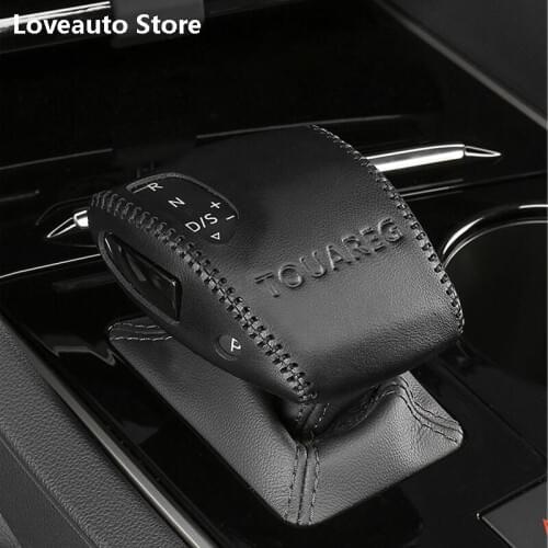 Car Genuine Leather Knob Cover for Volkswagen VW Touareg 2019 2020 2021 Gear Head Shift Knob Cover Gear Shift Collars Case
