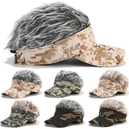 Men Women Golf Cap Camo Fake Hair Sunshade Hat Adjustable Eye-Catching Headwear For Camping Hiking Outdoor Sports