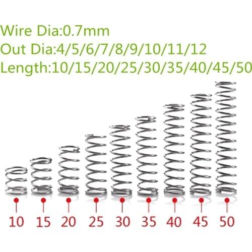10pcs/lot 0.7*4/5/6/7/8/9/10/11 *10/15/20/25/30/35/40/45/50mm Stainless Steel Compression Spring Custom Wholesale