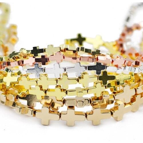 Natural Stone Cross Jesus Hematite Rose Gold Silvers Spacer 6/8/10MM Loose Beads For Jewelry Making DIY Bracelet Findings