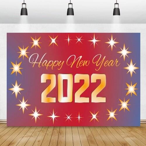 Laeacco 2022 New Year Family Ball Party Poster Photo Backdrop Golden Stars Red Blue Photozone Photography Background Photostudio