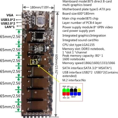 Mining BTC B75-BTC 8PCI-E Desktop Motherboard B75 BTC Mining Mainboard 20CB