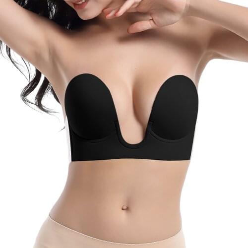 Reusable Women Breast Lift Nipple Cover Strapless Sticky Adhesive Deep U-Shaped Silicone Bra Invisible Backless Magic Bras Y4