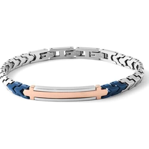 Runda Fashion Stainless Steel Blue Plating Fish Bone and Chic Arrow Mens Bracelet Jewelry Rose Gold Tags