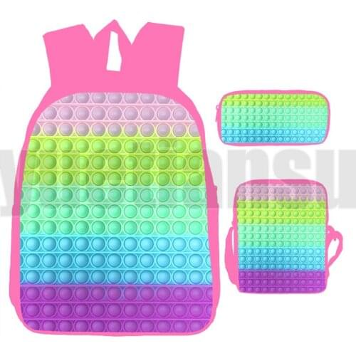 High Quality POP It Backpack Anime 3D Print Rainbow Color Bubble Teenager Laptop Pink Book Bag Schoolbags Funny Family Games
