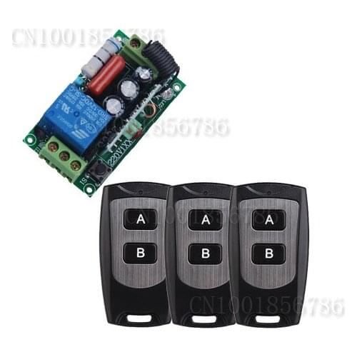 AC220V 1CH 10A Remote Control Switch Relay Output Radio Receiver Module and 3PCS Waterproof Transmitter