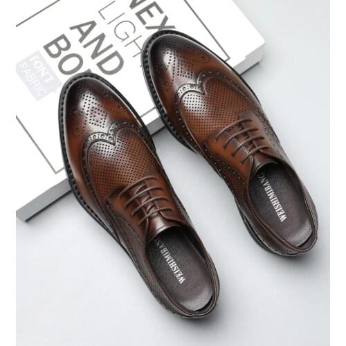 2021 Genuine Leather Mens Formal Shoes breathable Leather Oxford Carving Dress Wedding Shoes Brogues Business Shoes
