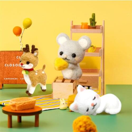 Handmade Plush Toy DIY Material Set Cartoon Animal Hand Knitted Package Kits Cute Mouse Deer Fox Mini Plush Doll Craft Toy Gift