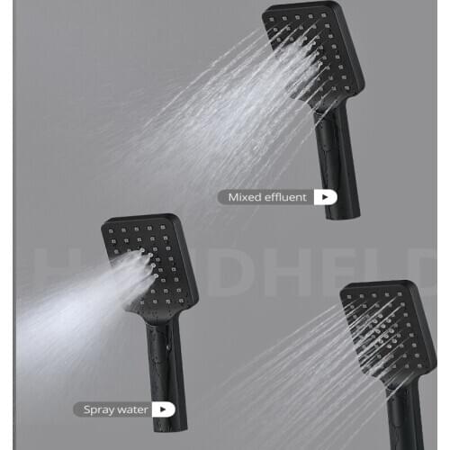 Matte black hand held shower head rainfall massage plastic bathroom 3 functions