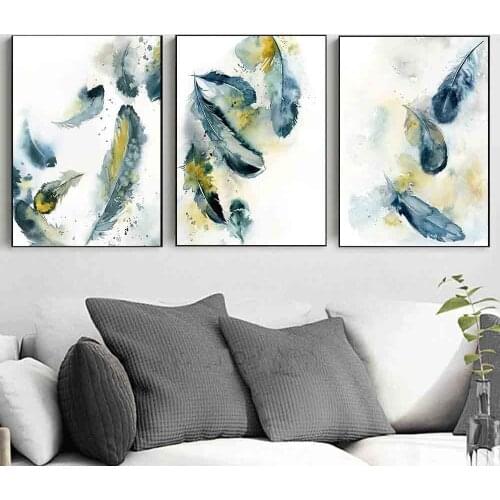 Nordic Style Landscape Poster Print Minimalist Wall Art Canvas Painting Watercolour Feather Pictures for Living Room Home Decor