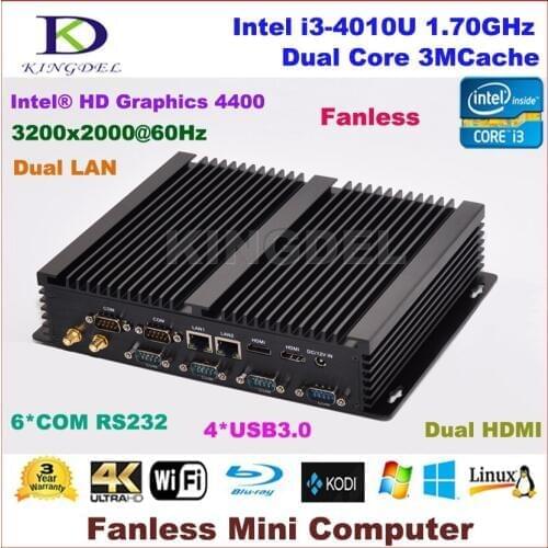 Fanless desktop pc Windows 10 OS Intel Core i3 4010U, 2 HDMI 2 Gigabit LAN 6 COM RS232, WiFi,4G RAM+64G SSD NC310