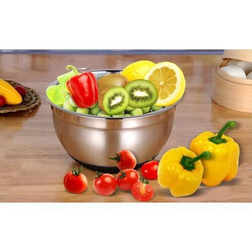 1PC Nonslip S/Steel Salad Bowl Fruit Serving Bowls Multifunctional Egg Mixing Bowl Food Prep Tool DIY Bakeware Server KV 101