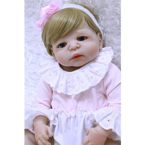 NPK Full body silicone reborn baby dolls girl bebes reborn 22"55cm bonecas reborn blond hair wig with pacifier bottle