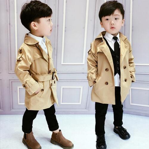 2019Autumn new style boy windbreaker childrens fashion double-breasted belt windbreaker, childrens windbreaker coat