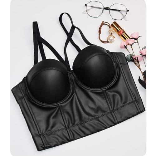 Sexy Women PU Leather Bustiers Tops Summer Sleeveless Black Camisole Fashion Lady Push Up Padded Corsets Crop Tops Clubwear