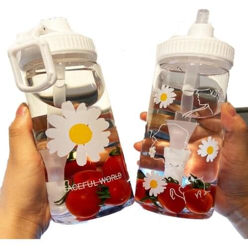 500ml Daisy Plastic Water Bottles BPA Free Lastic with Straw Portable Water Bottle for Drinking Tea Mug Outdoor Sport Bottle New
