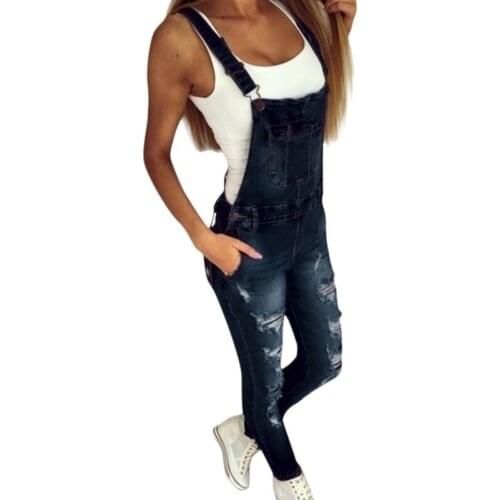 Casual Jeans Ripped Jumpsuit Fashion Womens Jeans Boyfriend Jumpsuit Sleeveless Denim Overalls Ladies New Style
