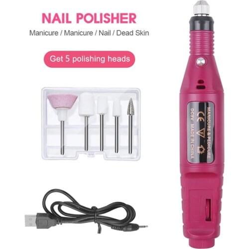Professional Electric Nail Drill Machine Nail Files Pen Pedicure 6pcs USB Polish Remover Nail Art Manicure Tool