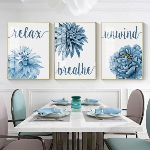 Simple Nordic watercolor blue flowers restaurant light luxury decorative painting picture print canvas living room porch bedroom