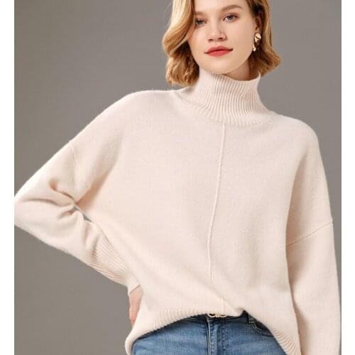 Womens pullover 2021 fall/winter 100% wool sweater loose solid color turtleneck cashmere sweater plus size ladies top hot