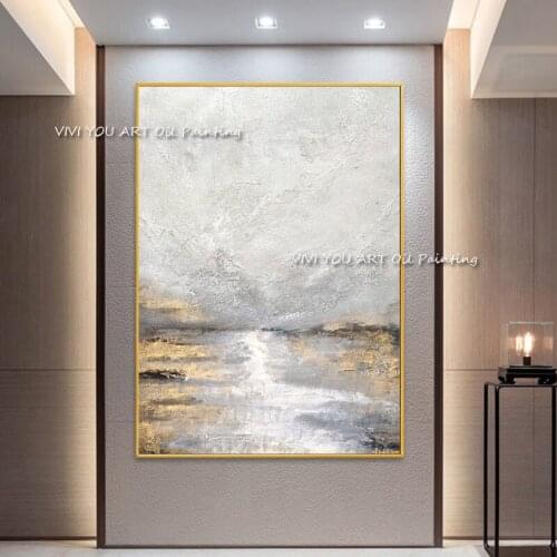 Hand Painted Modern Abstract Gold Foil Ocean Oil Painting On CanvasArt Wall Art For Living Room Home Decoration No Framed