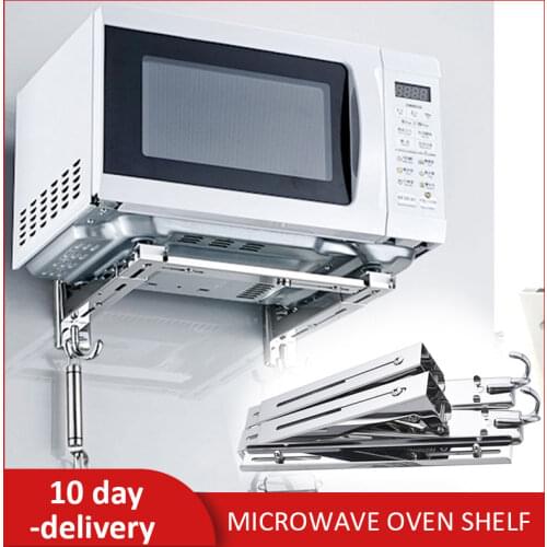 Stainless Steel Microwave Foldable Oven Shelf Rack Support Frame Stretch Adjustable Wall Mount Bracket Holder Kitchen Storage
