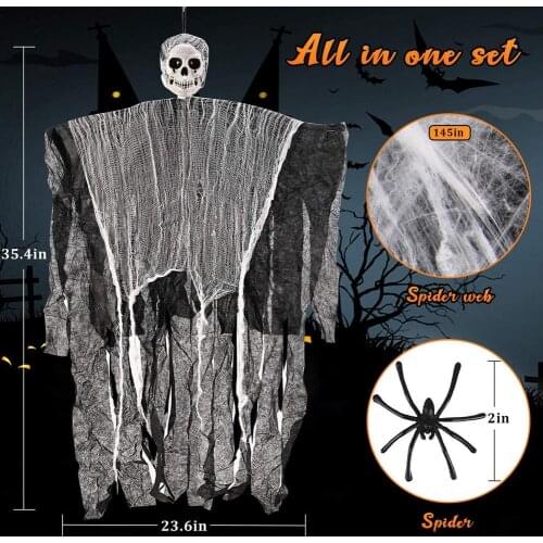 Spider Web Halloween Decoration Skull Ghost Scary Party DIY Scene Props Hanging Pendant Horror House Home Decor Accessories