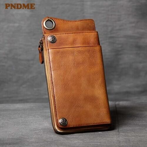 Vintage genuine leather mens womens phone clutch bag luxury real cowhide multifunctional ID business multi-card holder wallet