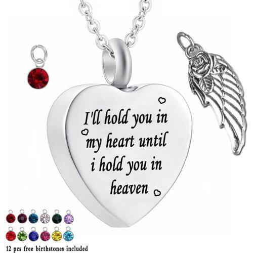 I'll hold you in my heart ...12 Piece Birthstone Urn Necklace Heart Memorial Keepsake Holder Urn Pendant Ashes Cremation Jewelry