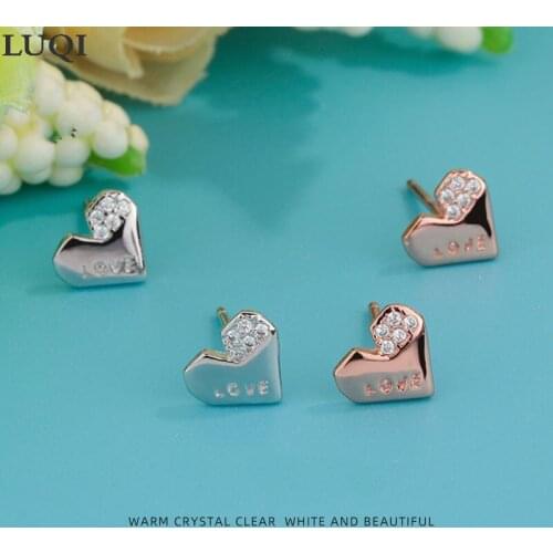 Womens Fashion S925 Silver Platinum Plated Sweet Heart-shaped Zircon Stud Earrings ER229
