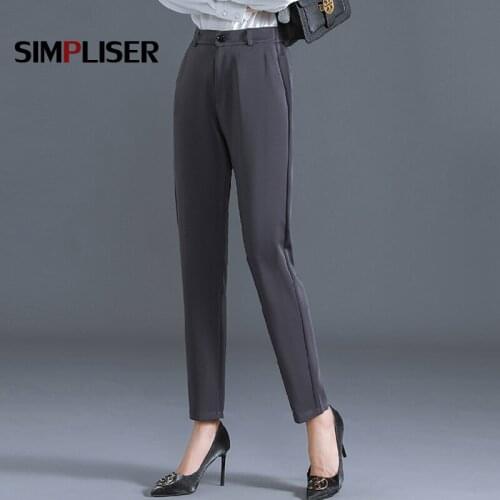 Office Lady Work Wear Suit Pants Women 2020 Business Suit Trousers Elastic Waist Plus Size Femme Pantalon Grey Blue Mujer Pants