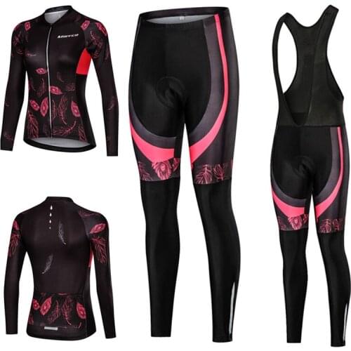 Cycling Jersey Set 2021 Triathlon Team Red Feather Womens Tracksuit Long Sleeve Clothing Bike Accessories Uniform MTB Ciclismo