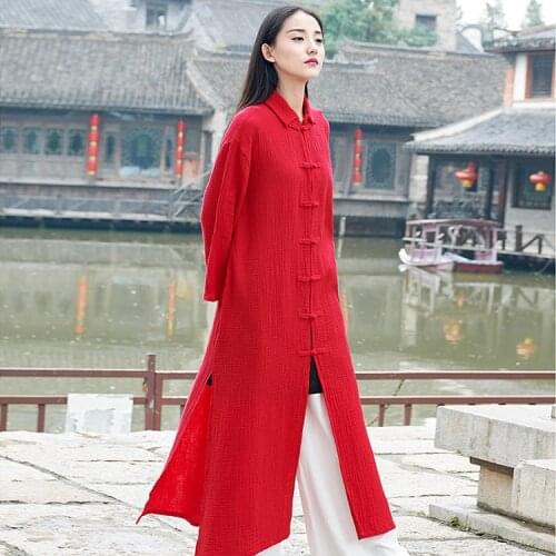 Women Autumn Spring Retro Cotton Linen Trench Coat Outerwear Ladies Vintage Topcoat Overcoat Female Long Coat 2019