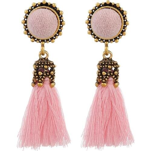 Bohemian Crystal Tassel Earrings Black Red Pink Silk Fashion Long Drop Dangle Tassel Earrings For Women Jewelry
