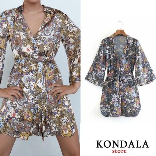 Women Dress Geometric Print Sashes Deep V-neck Vintage Dress Long Sleeve A-line Mini Party Dresses Female Elegant Vestido Mujer