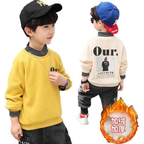 Boys winter long sleeve clothes Children velvet t shirt kids spring plush inside warm O-neck tees 4-13T teenage clothes outwear