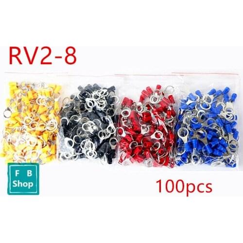 100pcs RV2-8 Ring insulated terminal Cable Wire Connector 1.5-2.5mm cable Electrical Crimp Terminal RV2.5-8 RV