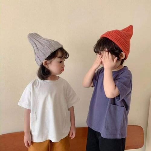 2021 Summer Korean Baby Cotton T Shirts Casual Kids Cozy Tees Tops ins High Quality Children Clothing Solid Cozy Babywear