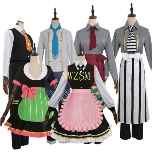 Anime Demon Slayer:Kimetsu no Yaiba Kamado Tanjirou Nezuko Agatsuma Zenitsu Hashibira Inosuke Giyuu cafe maid Cosplay Costume