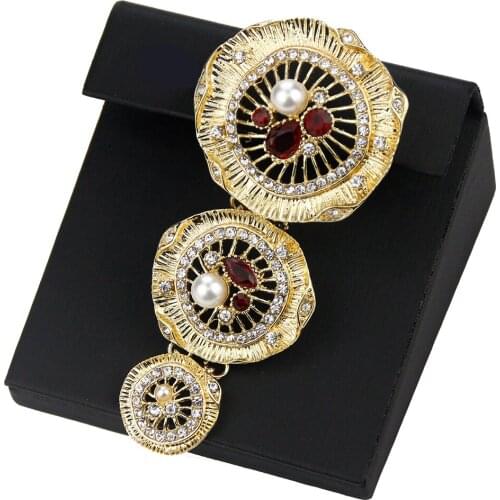 Sunspicems Fashion WomenBrooch Gold Color Pearl Brooch Morocco Jewelry Long Flower Brooches Caftan Scarf Pins Wedding Gift