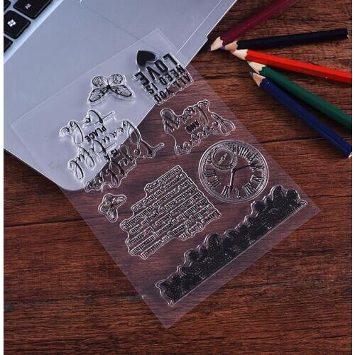 Alarm clock/butterfly/flowerCartoon Transparent Clear Stamps for DIY Scrapbooking/Card Making/Kids Christmas Fun Decoration
